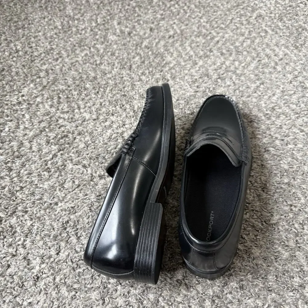 Rockport Classic Black Penny Loafers Mens Size 11.5 W Patent Shiny Leather NEW